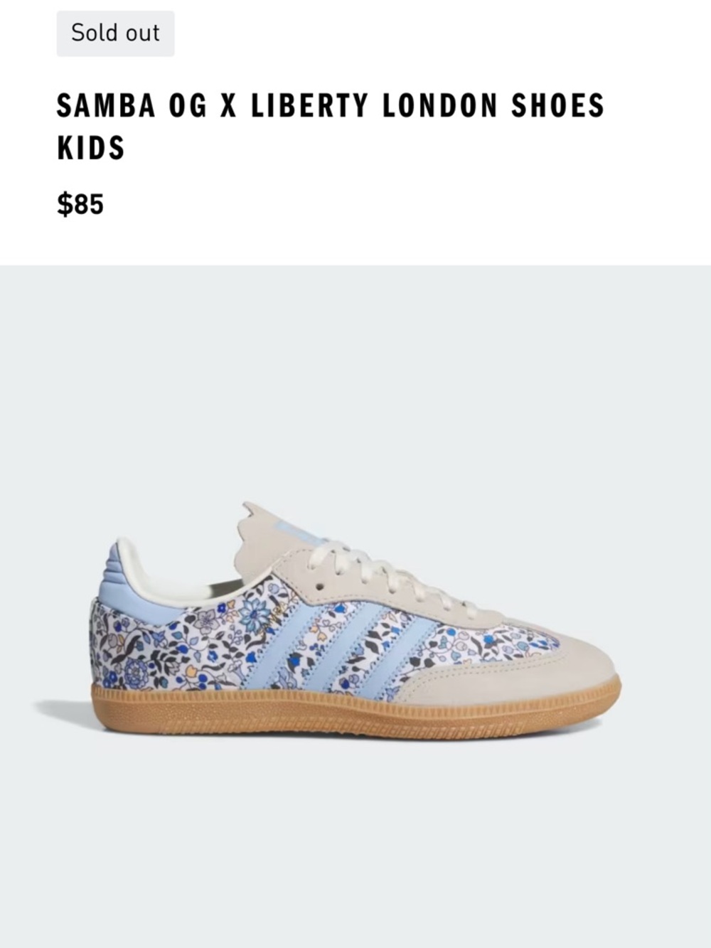 adidas Kids Samba with Liberty of London Blue Floral Print and Beige Suede